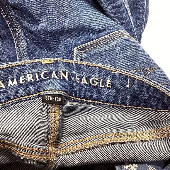 American Eagle Mom Jeans Stretch Distressed Size 0 Raw Hem - Picture 10 of 14